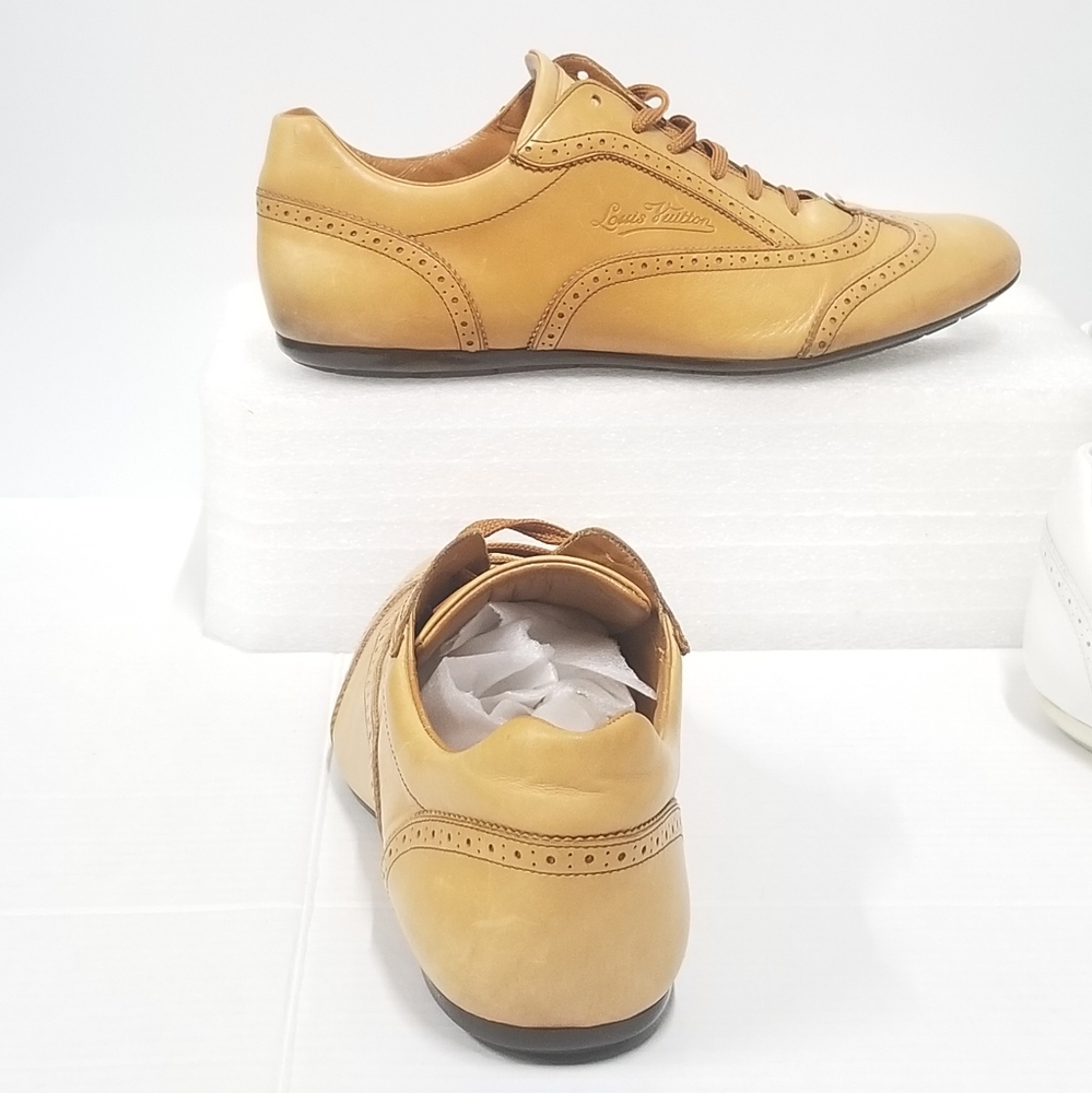 Louis Vuitton Men’s Brown Leather Wing Tipped  Laser cut Low Top dress Sneakers - Picture 10 of 16